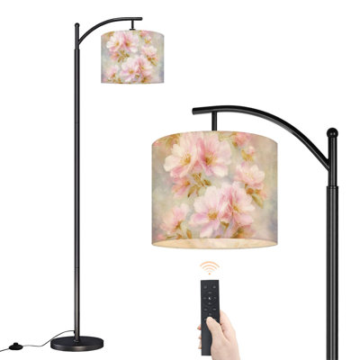 Lampe sur pied à arc Arc en rose doux avec aquarelle et lampes dorées avec télécommande et abat-jour à DEL Abat-jour réglables Hautes lampes de lecture pour salon de bureau