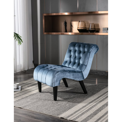 Chaise de salon sans accoudoirs en velours bleu, structure en bois massif pour un revêtement moderne et doux, une expérience de chambre à coucher relaxante