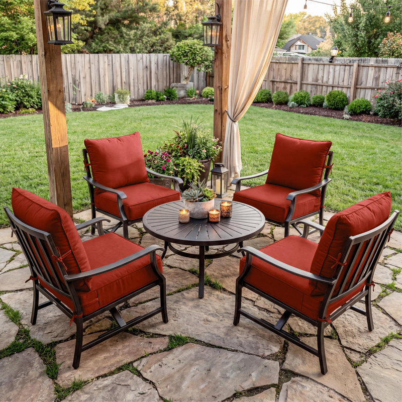24"W X 24"D Outdoor Deep Seating Cushions 6.5” Indoor/Outdoor Seat And Back Cushion, Cushions Only, Rust Red, Set of 4