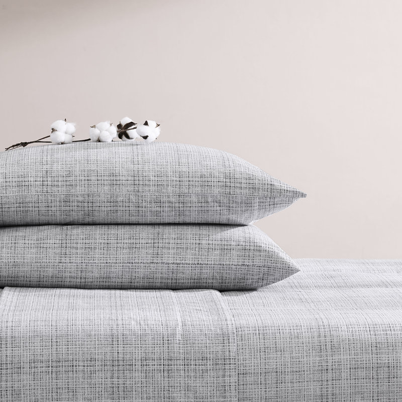 Gray Geometric Cotton Percale Queen Sheet Set