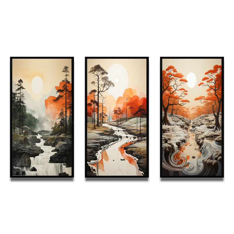 «Bold Geyser Natures Fountain IV», 3 pièces, Cadre noir, H 40 po x l 60 po