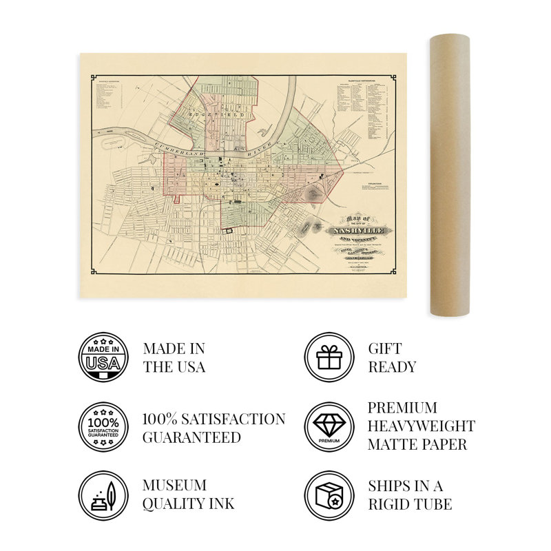 " 1877 Nashville Tennessee Map ", 24" H x 36" W