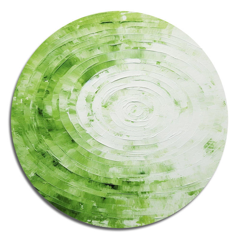 Spirale verte et blanche - Art abstrait rond en métal, H 23 po x l 23 po