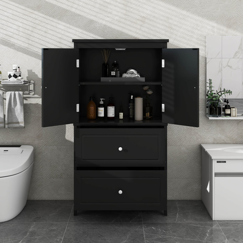 Armoire avec deux portes et tiroirs, tablette réglable, Noir