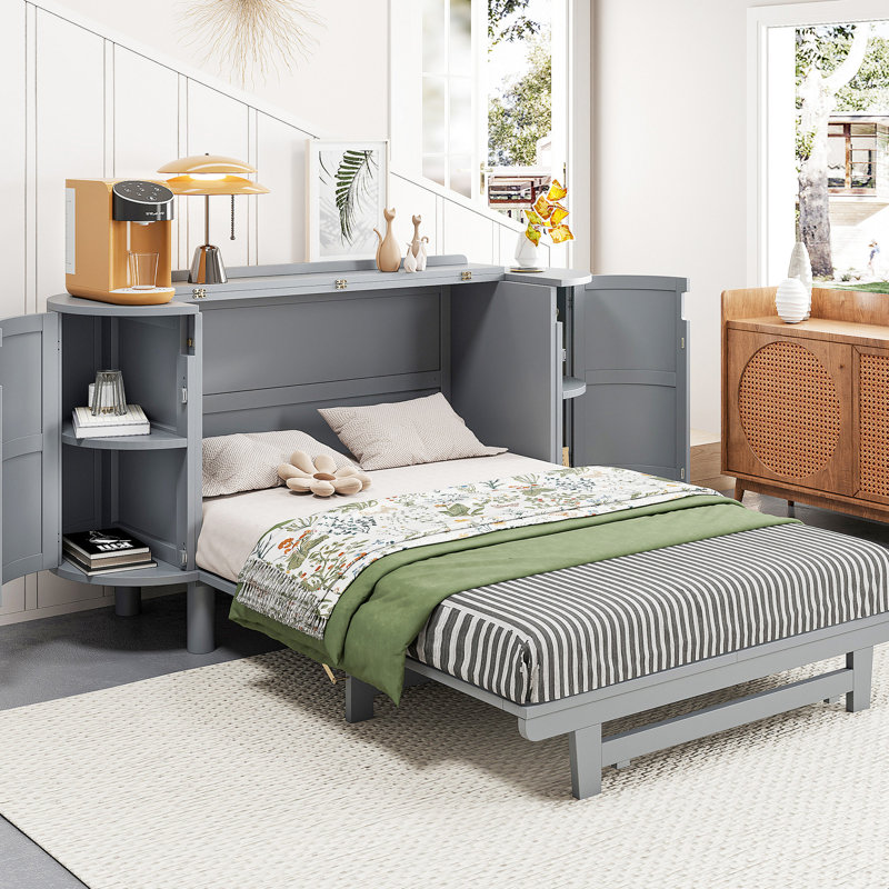 Lit double gris avec compartiment de rangement dissimulé. Matelas pliable pour une utilisation efficace. Ornement sophistiqué. Espaces latéraux intégrés. Et Scratch-. Options de blanc. L 76,4 po x l 108,3 po x H 42 po. Non