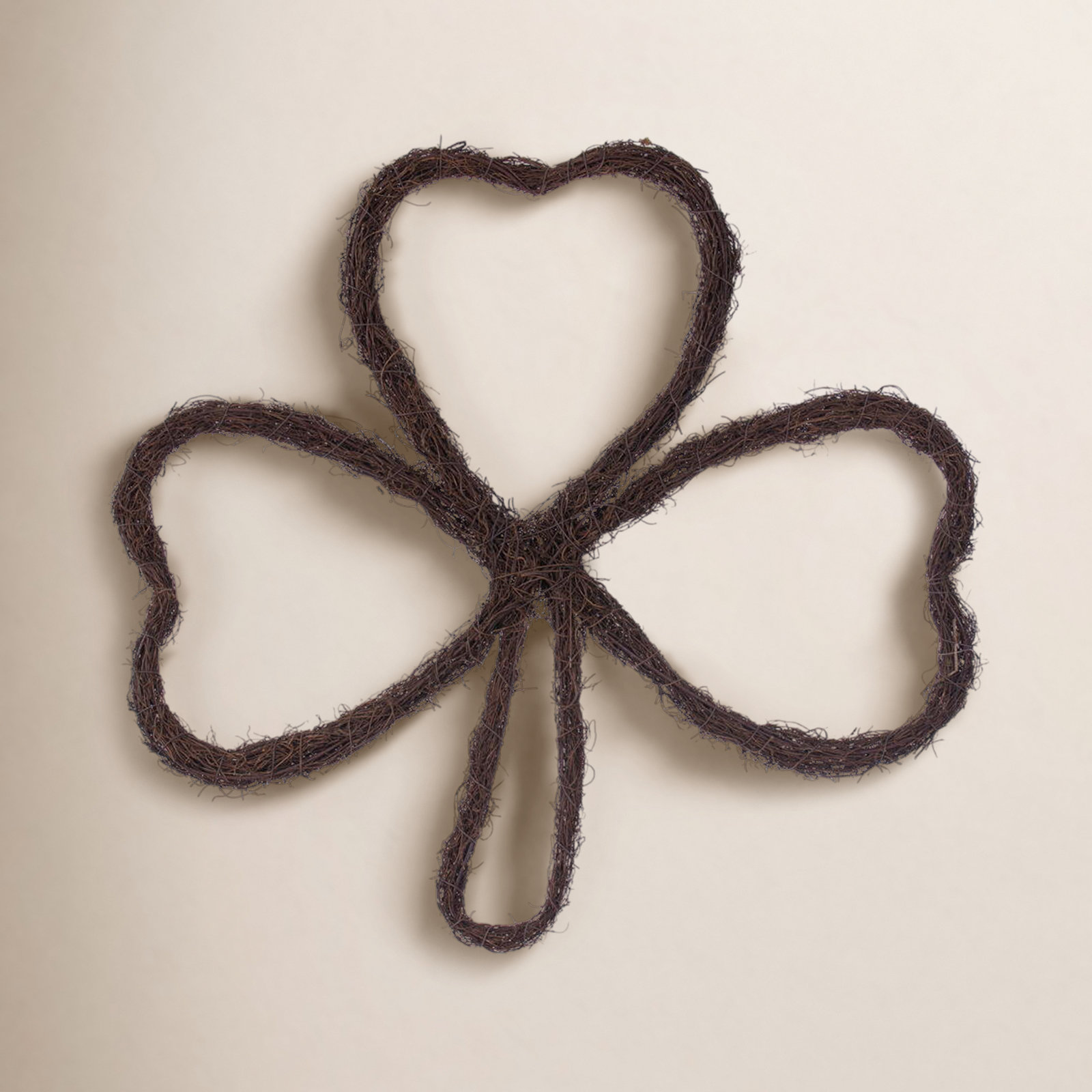 24"H x 24"W Shamrock Outline Wreath. Made of natural twigs.