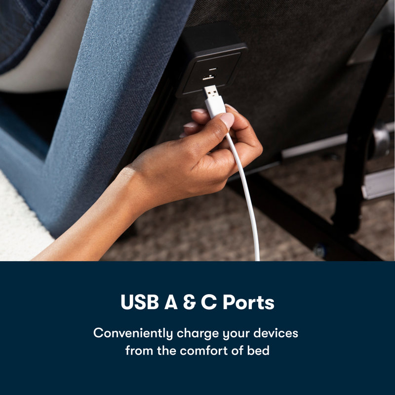 Navy Blue Adjustable Twin XL Bed Frame with USB Ports
