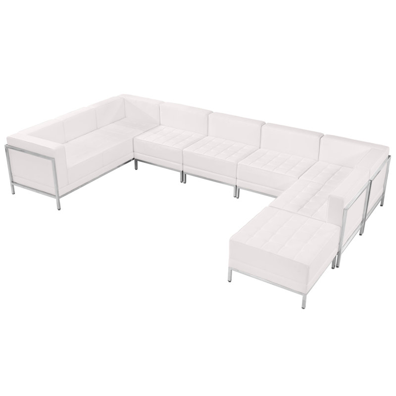 Ensemble de conversation modulaire en forme de U Hercules LeatherSoft, 7 pièces, Similicuir blanc