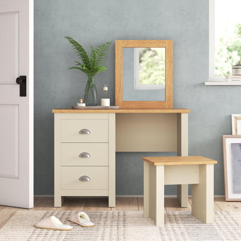 Aquitaine Dressing Table with Mirror, Cream/Oak