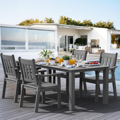 Ensemble de table de salle à manger d'extérieur toutes saisons avec chaises à accoudoirs 5 pièces