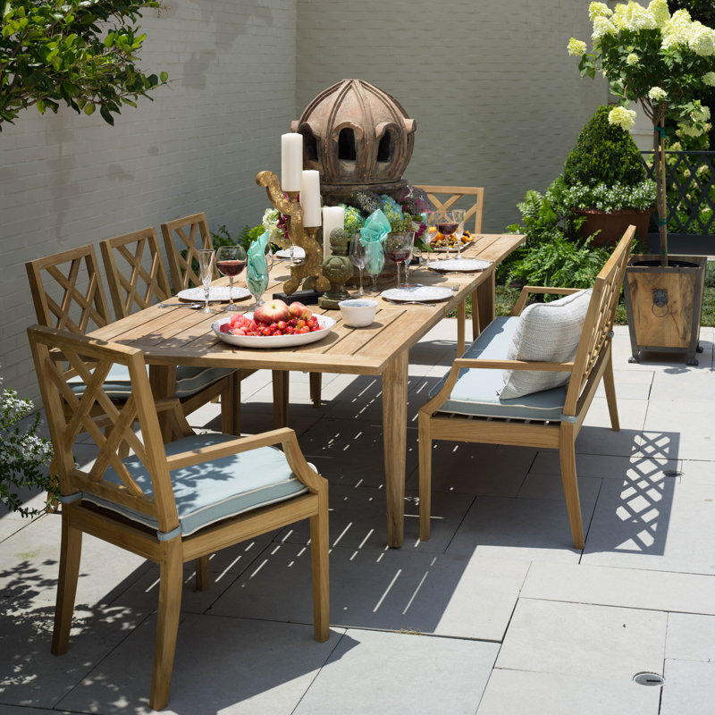 Teak Extension Farm Table W/ Hole - Natural Teak, Natural Teak