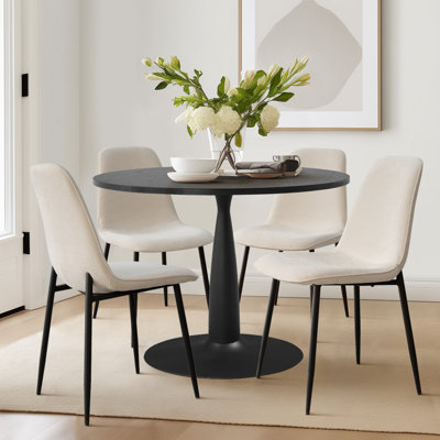 Folmar 35" W 5-Piece Round Dining Set with Gloss Finish and Chenille Chairs