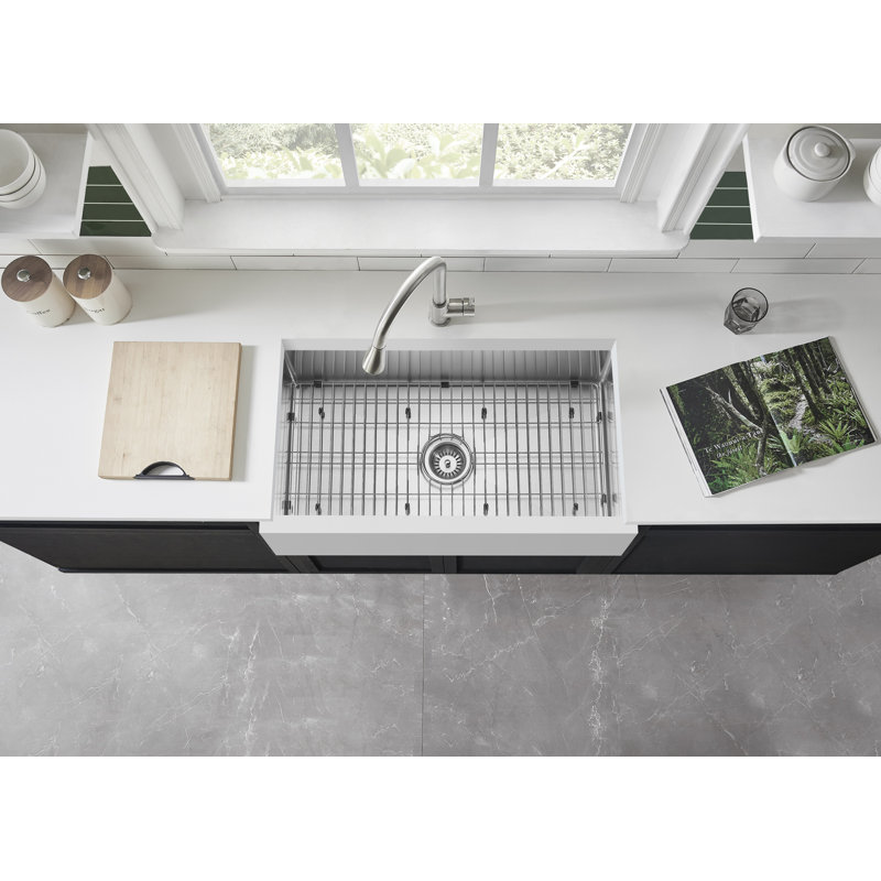 Westbrass Single Bowl Solid Surface/Stainless Steel Farmhouse Kitchen Sink, 9.65" H x 36" L x 18.78" W