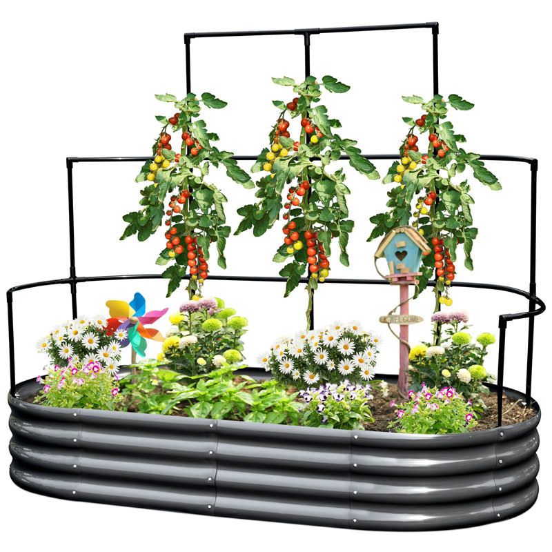  Lit de jardin surélevé 6 pi x 3 pi x 1 pi avec treillis mural Boîte de jardin en acier galvanisé pour jardin