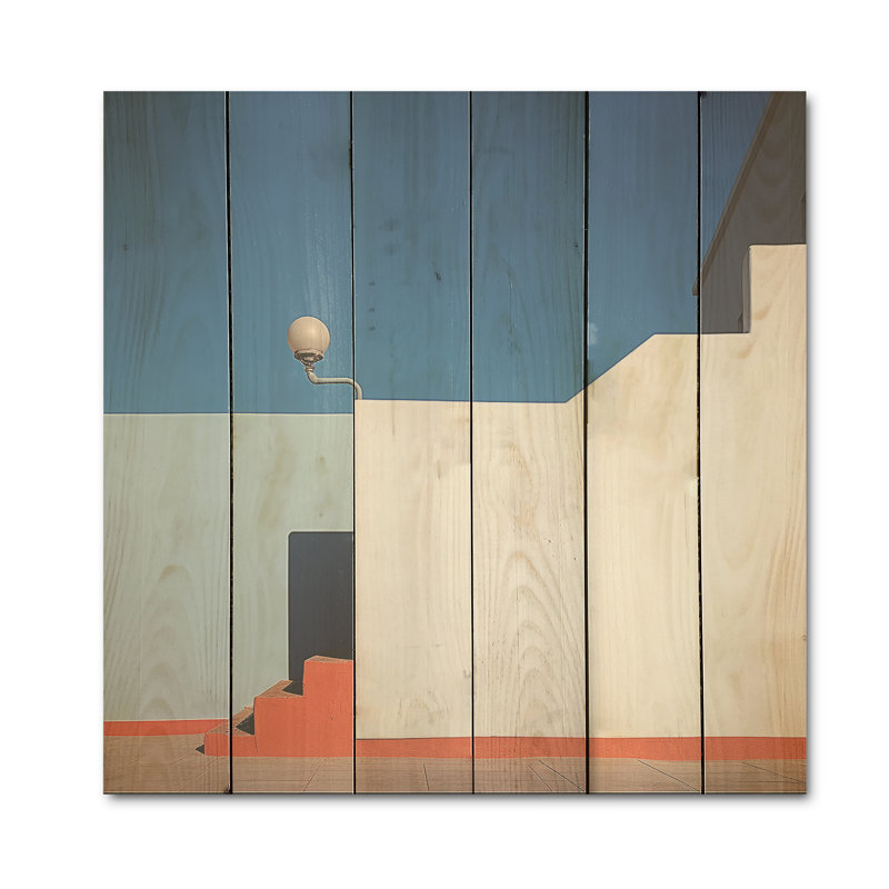 Beach House Architecture In Greece I - Coastal Port Wood Wall Art On Natural Pine Wood, 25" H x 25" W