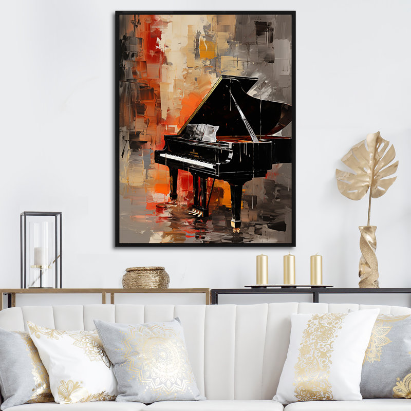 Classical Black Piano Sonata II - Piano, art mural, Cadre flottant noir, H 32 po x l 16 po x P 1 po