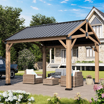  Pavillon de jardin permanent en métal L 10 pi. D Pavillon de jardin à toit rigide avec toit en acier galvanisé, convient aux patios, à la pelouse et à la cour