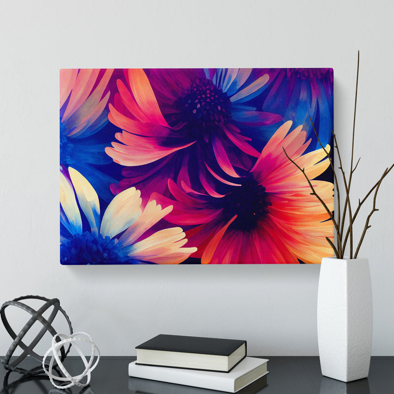 Dazzling Chrysanthemum Flowers Abstract - Wrapped Canvas, 35cm H x 50cm W x 3cm D