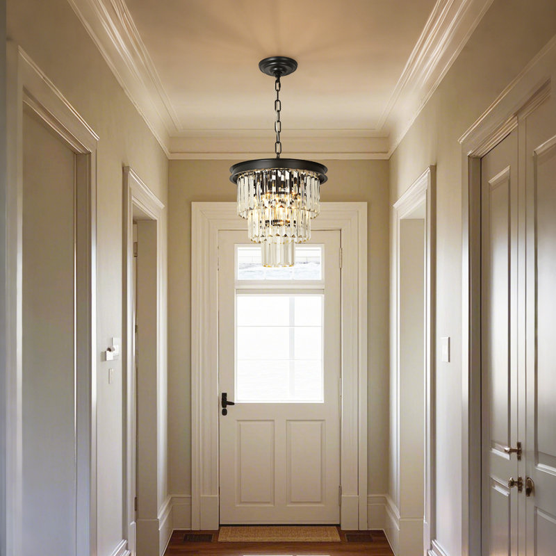 Lustre en cristal Makinlee, H 11,81 po x l 12,6 po x P 12,6 po, Une lumière, Noir mat