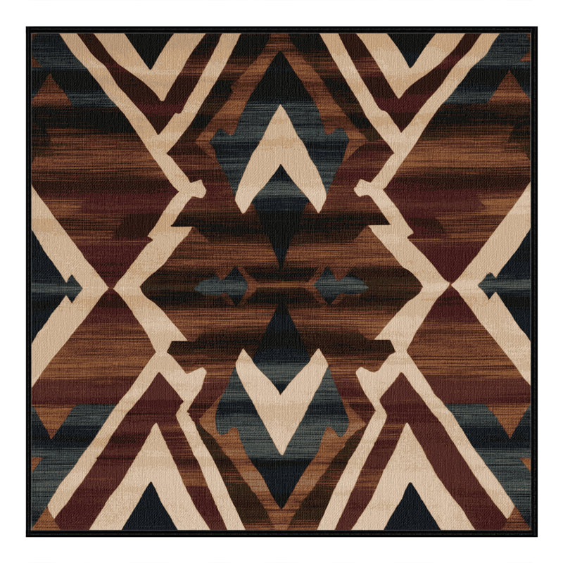 Machine Washable Persian Black Area Rug, Carré 3 pi