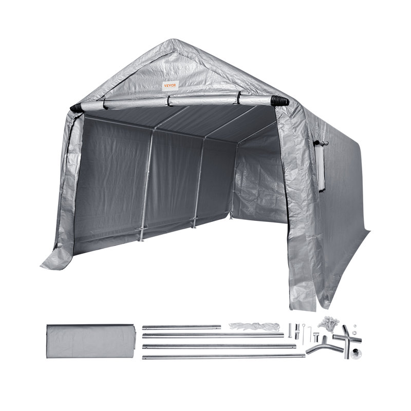 Gray 15' x 8' Portable Garage Shed with Windows
