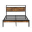 Structure de lit plateforme en métal avec tête et pied de lit en bois, chargeur USB, aucun sommier nécessaire, grand rangement sous le lit, assemblage facile-1154312122