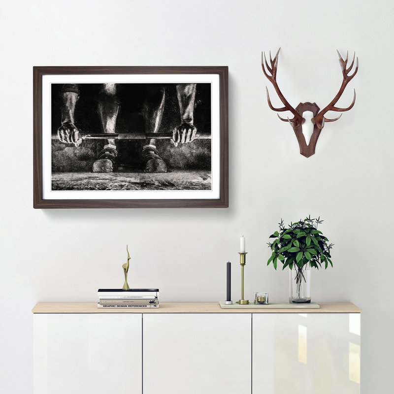 Body Building Weights - Framed Print, 27cm H x 36cm W x 2cm D, Walnut Framed