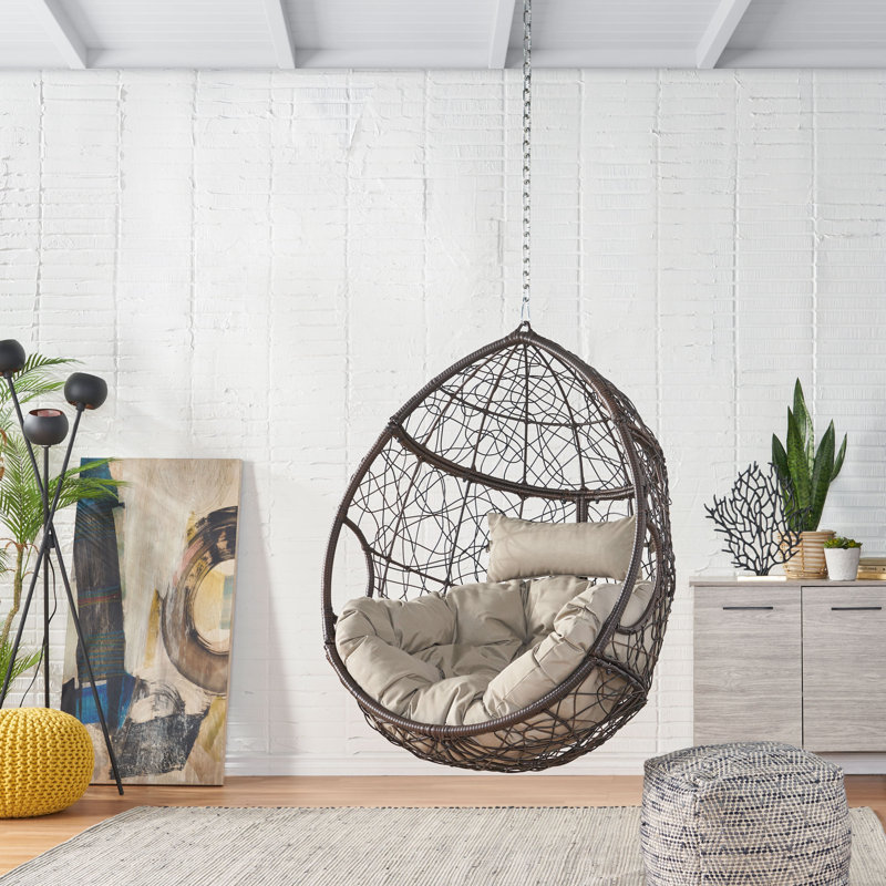 Fauteuil à œufs suspendu moderne, balançoire en rotin d'osier avec coussins moelleux et chaîne de 8 pi, pour l'intérieur et l'extérieur
