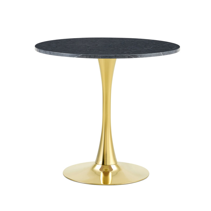 Round Dining Table (Not Including Chair), 28.3"H x 31.5"L x 31.5"W, Gray/Gold