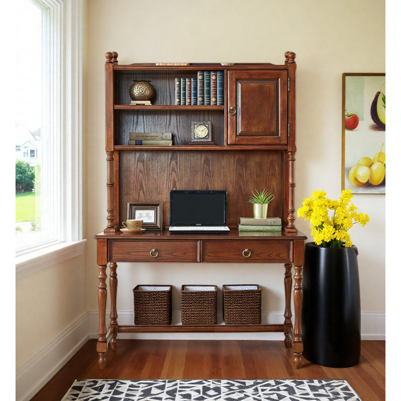 Bureau d'écriture classique en bois avec armoire de rangement supérieure, mobilier d'étude traditionnel