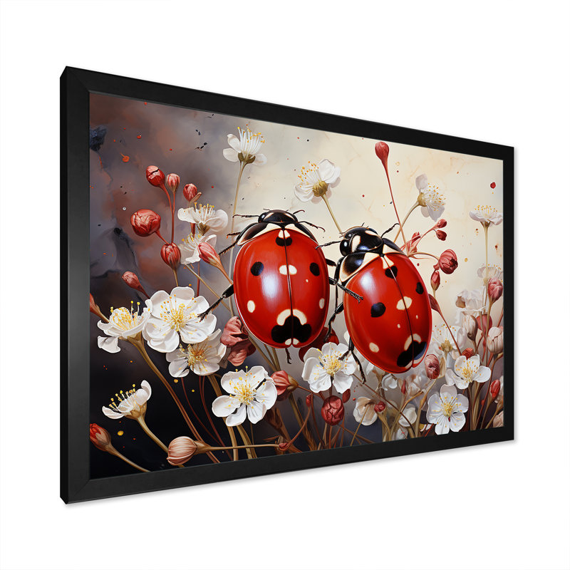 Sérénade florale à pois et coccinelle, Cadre simple noir, H 12 po x l 20 po x P 1 po