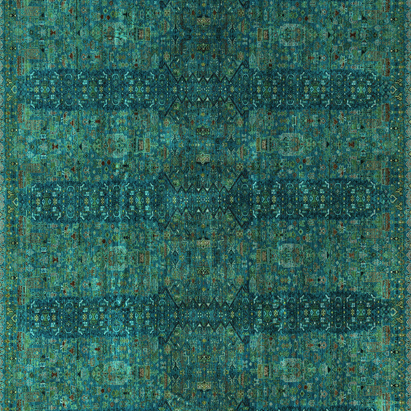 Tapis oriental en chenille tissé à la machine en bleu, Carré de 6 pi
