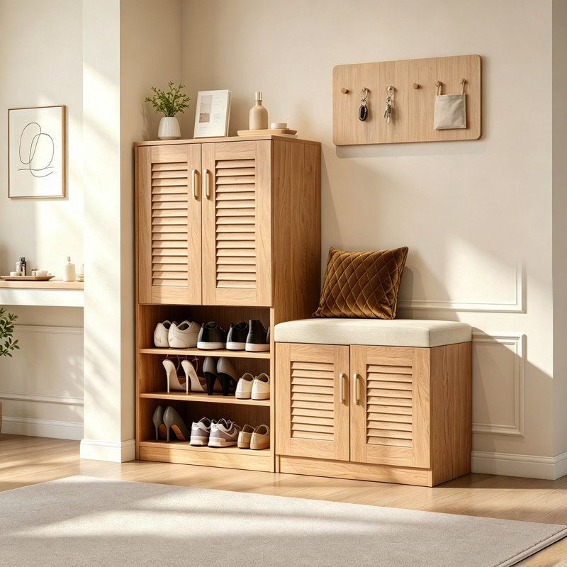 Armoire de rangement multifonctionnelle pour chaussures avec banc et compartiments réglables pour un vestibule organisé