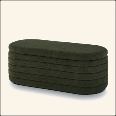 Banc de rangement moderne avec repose-pieds ovale, banc de rangement rembourré en tissu Teddy Boucle Teddy