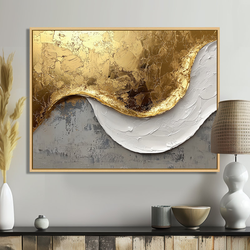 Oplis, vagues abstraites de l'introspection en or et blanc II - Abstrait moderne, art mural, H 30 po x l 40 po, Brun