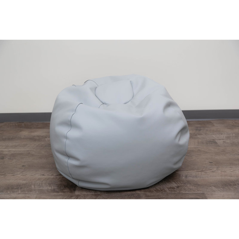 Go2 Bean Bag Faux Leather Classic Bean Bag, Gray, 16" H x 35" W x 35" D