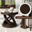 Table de bout ronde en bois rétro, table d'appoint avec base en X pour salle à manger ou salon en famille.  Espresso-124443262