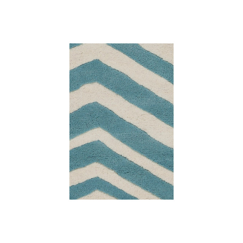 Tapis en laine à motif zigzag à motif de chevrons bleu et blanc Stonebridge, 7 pi x 10 po