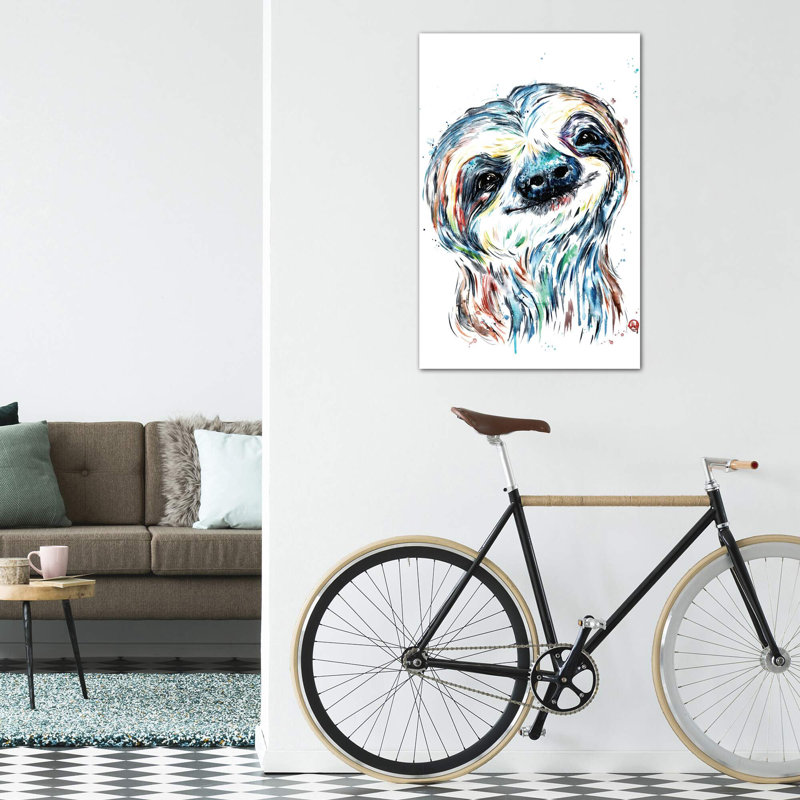 " Smiley Sloth " by Lisa Whitehouse, Wrapped Canvas, No Mat, 60" H x 40" W x 1.5" D