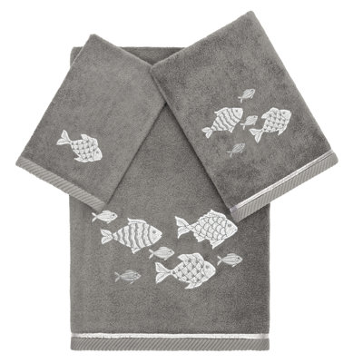 FIGI 3PC Embellished Towel Set 3 Piece Turkish Cotton Towel Set