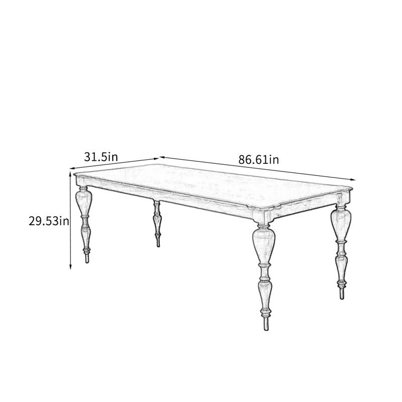 American Retro Ash Wood Dining Table., H 29,53 po x L 86,61 po x l 31,5 po