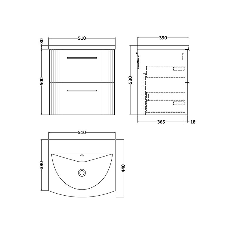 Deco 510mm Single Bathroom Vanity with Integrated Vitreous China Basin, Satin White
