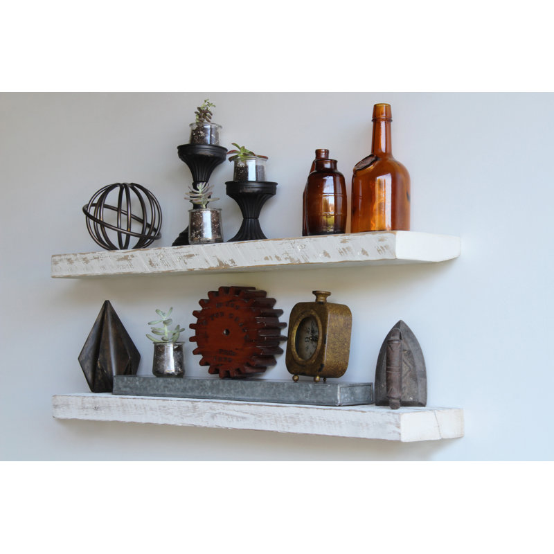 Joao 2 Piece Solid Wood Floating Shelf, White Washed, 2" H x 48" W x 7" D