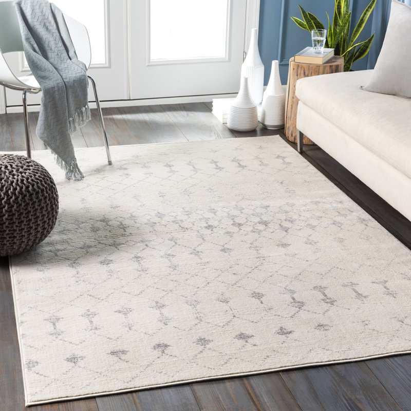 Gaven Oriental White/Gray Area Rug, Rectangle 6'7" x 9'