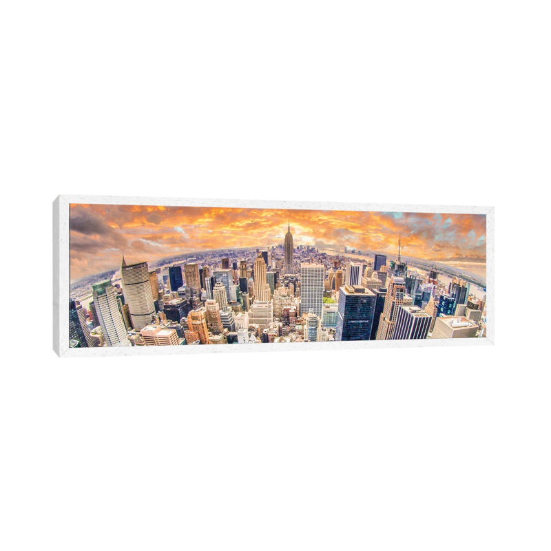 New York City, 30.48 cm H x 91.44 cm W x 4.445 cm D, White Floater Framed