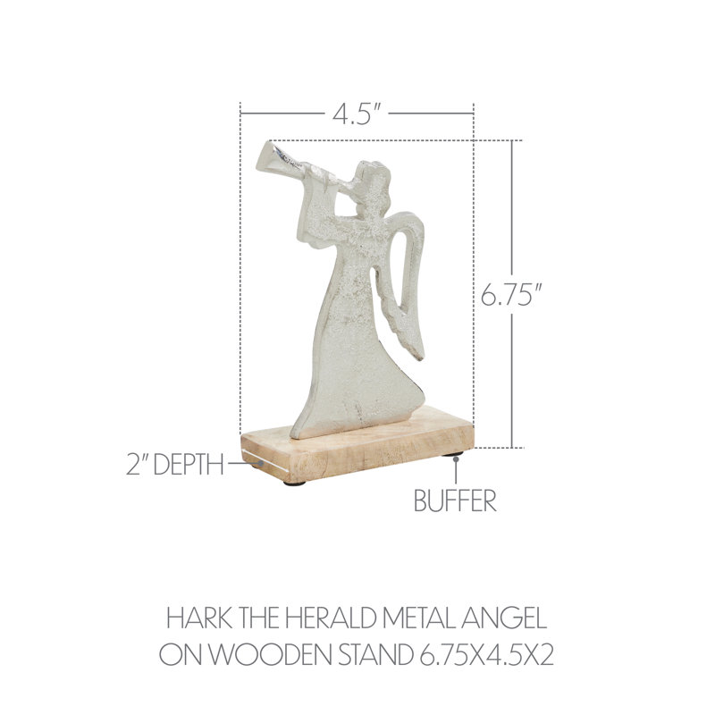 Hark the Herald - Ange en métal sur support en bois 6,75 x 4,5 x 2