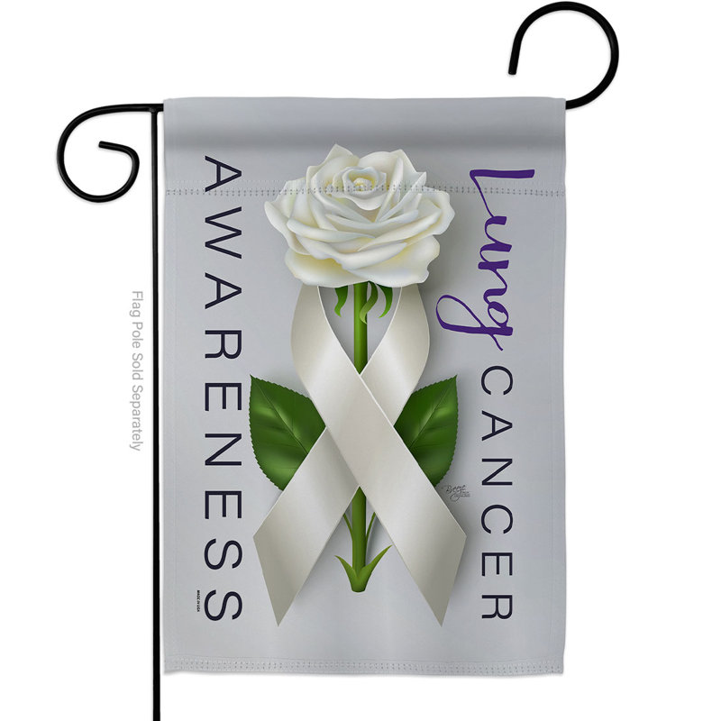 Drapeau de jardin 19 po x 13 po en polyester de soutien pour la sensibilisation au cancer du poumon