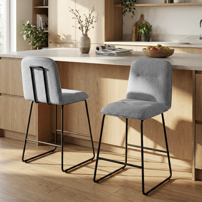 Tabouret de bar moderne avec pieds en métal, Gris, 2