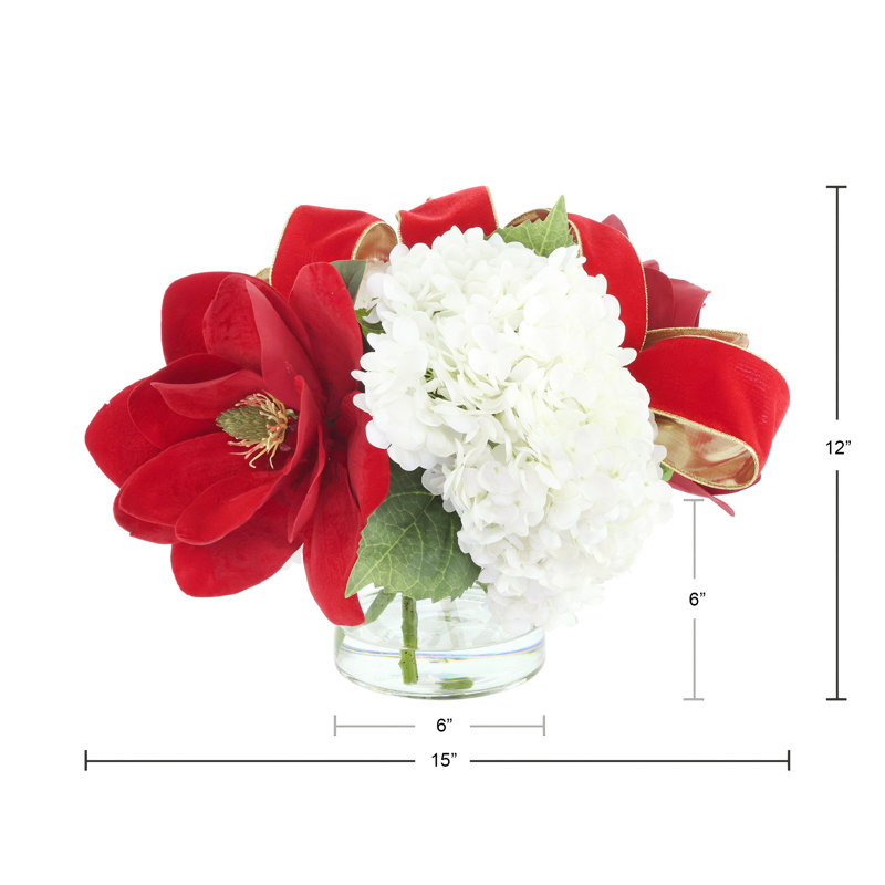 Holiday Magnolia Arrangement with Hydranges and Bows