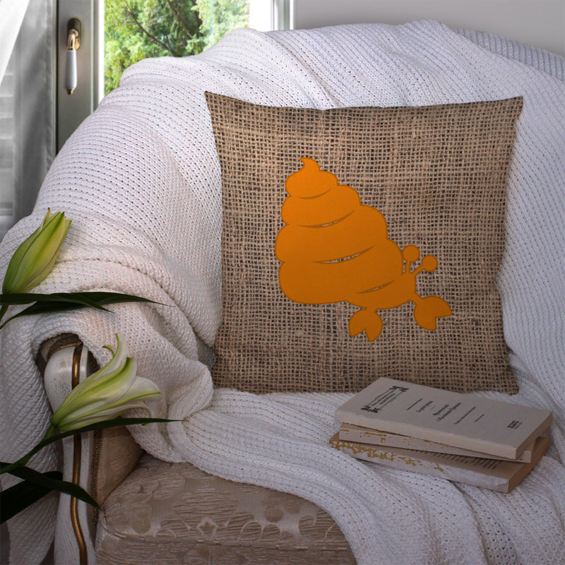 Coussin décoratif intérieur/extérieur hermit crab en toile jute, H 14 po x l 14 po x P 4 po, Orange